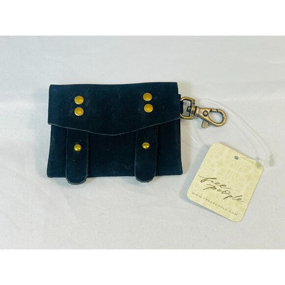 NEW WITH TAGS FREE PEOPLE Black Suede Coin Purse Wallet Clip $38 Boho Western - Picture 1 of 8
